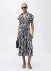 Mango Zebra Print Belted Midi Shirtdress In Black