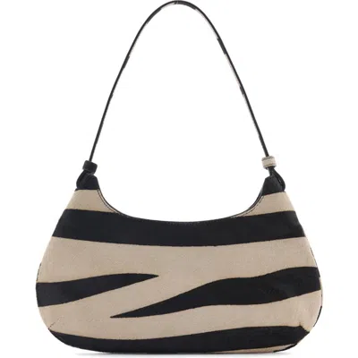 Mango Zebra Stripe Genuine Calf Hair Shoulder Bag In Black