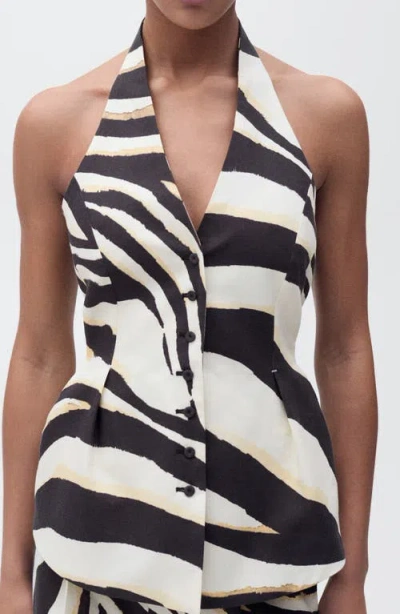 Mango Zebra Stripe Halter Vest In Beige