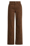 Mango Zebra Stripe High Waist Straight Leg Jeans In Chocolate