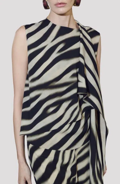 Mango Zebra Stripe Tie Neck Top In Black