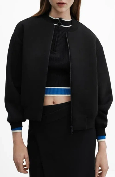 Mango Zip Bomber Jacket In Black