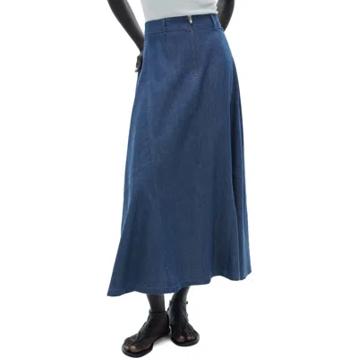 Mango Zip Denim Midi Skirt In Dark Blue