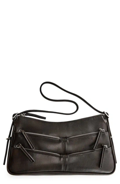 Mango Zip Detail Shoulder Bag In Black