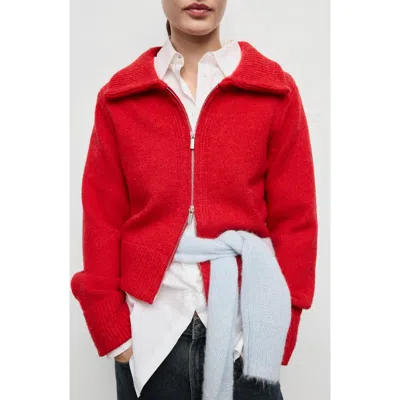 Mango Zip-front Cardigan In Red