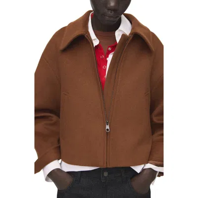 Mango Zip Front Jacket In Brown