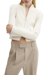 Mango Zip Front Rib Crop Cardigan In Ecru