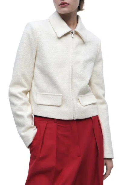 Mango Zip Front Tweed Jacket In Sand