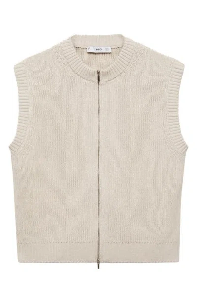 Mango Zip Front Vest In Neutral
