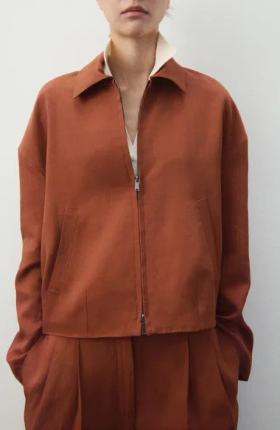 Mango Zip Jacket In Brown