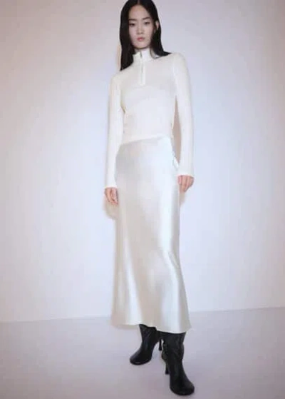 Mango Zip Knit Sweater Off White
