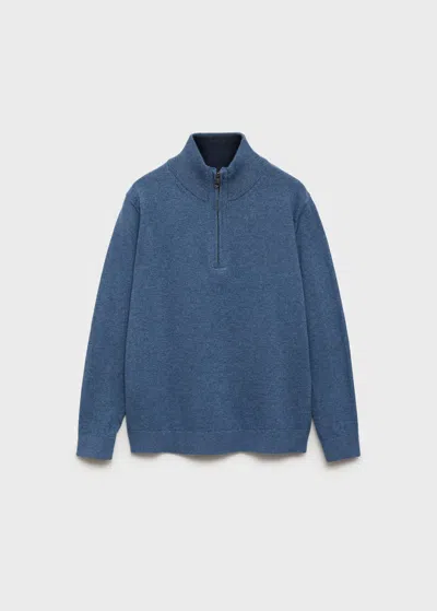 Mango Kids' Zip Neck Jumper Blue