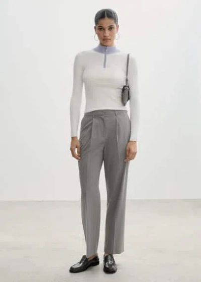 Mango Zip Neck Jumper Ecru