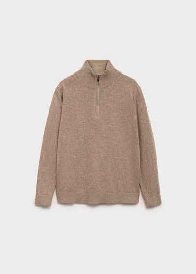 Mango Kids' Zip Neck Jumper Medium Brown