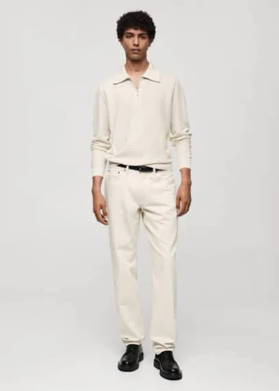 Mango Zip Neck Jumper Off White In Blanc Cassé