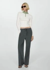 Mango Zip Neck Jumper Pastel Green