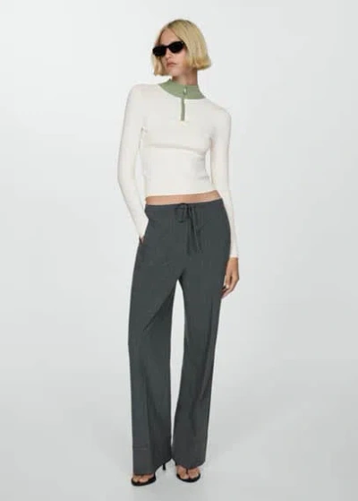 Mango Zip Neck Jumper Pastel Green