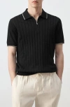 Mango Zip Placket Polo In Black