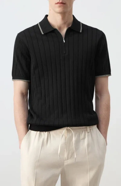 Mango Zip Placket Polo In Black