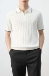Mango Zip Placket Polo In White