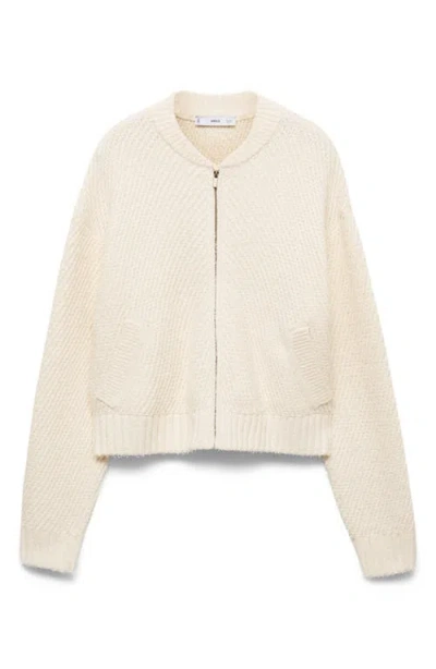 Mango Zip-up Cardigan In Ecru