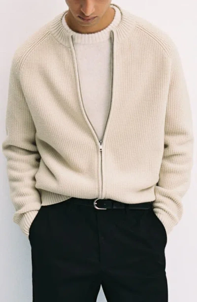 Mango Zip-up Cardigan In Sand