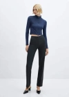 Mango Loreto Front Zip Crop Rib Jacket In Blue