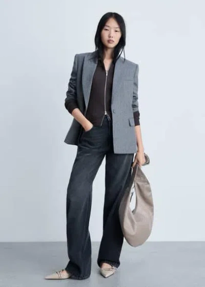 Mango Zipped Knit Cardigan Dark Grey