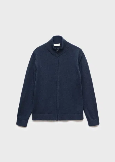 Mango Kids' Zipped Knit Cardigan In Blue