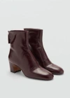 MANGO ZIPPED LEATHER ANKLE BOOTS BURGUNDY