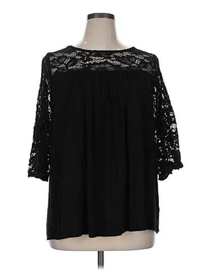 Pre-owned Mangopop Collection 3/4 Sleeve Blouse In Black
