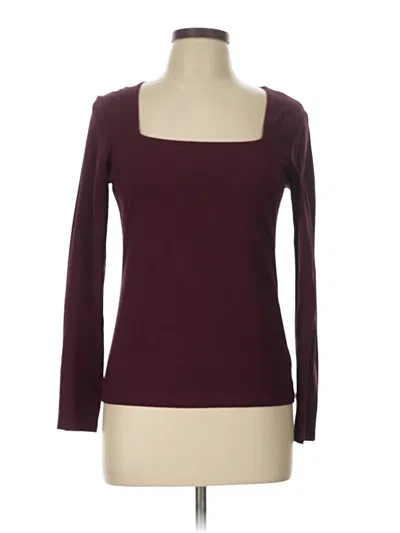 Pre-owned Mangopop Collection Long Sleeve Top Burgundy Scoop Neck Tops