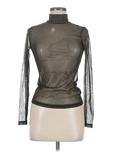Pre-owned Mangopop Collection Long Sleeve Top Gray Metallic Pattern Turtleneck Tops