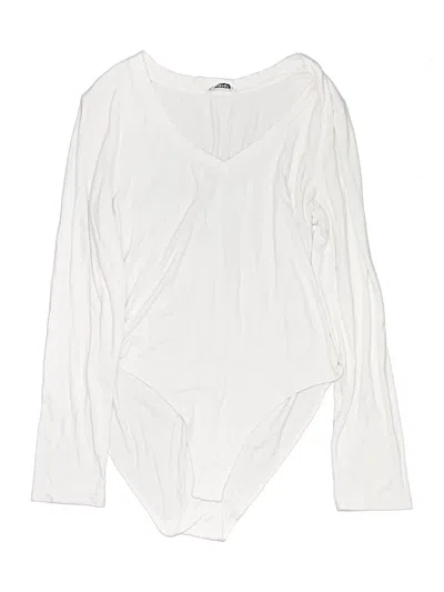 Pre-owned Mangopop Collection Long Sleeve Top White Plunge Neckline Tops