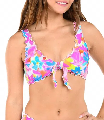Manhattan Beachwear Floral Scoop-neck Merrow Bralette Swim Top In Multi