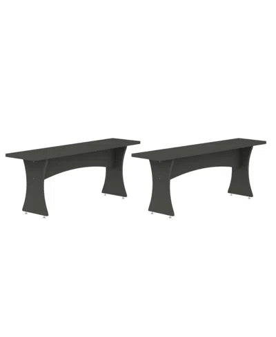 Manhattan Comfort 18.3" 2-pc. Wood Coney Mid-century Modern Dining Bench Set