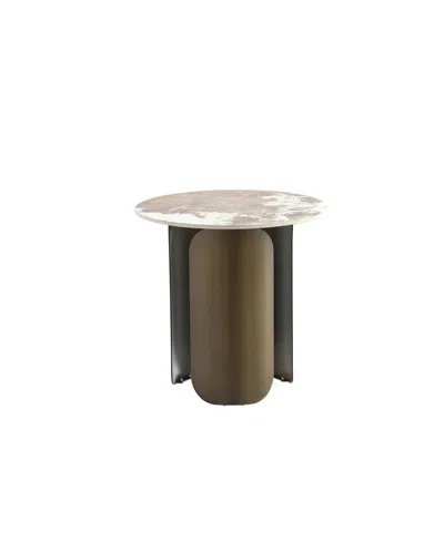 Manhattan Comfort 19.68" Monica Modern Sintered Stone Top End Table In Gold