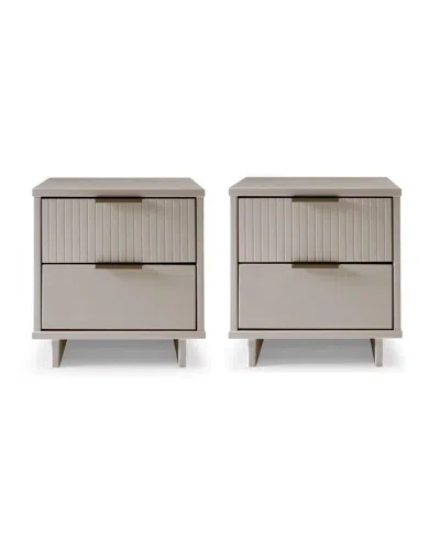 Manhattan Comfort 2-piece Granville Solid Pine Wood 2-drawer Nightstand Set In Grey