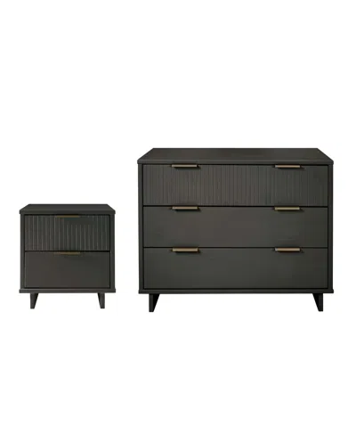 Manhattan Comfort 2-piece Granville Solid Pine Wood 3-drawer Standard Dresser And 2-drawer Nightstand Set In Dark Grey