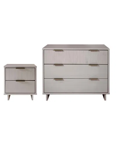 Manhattan Comfort 2-piece Granville Solid Pine Wood 3-drawer Standard Dresser And 2-drawer Nightstand Set In Light Grey