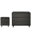 Manhattan Comfort 2-piece Granville Solid Pine Wood 3-drawer Standard Dresser And 2-drawer Nightstand Set In Gray