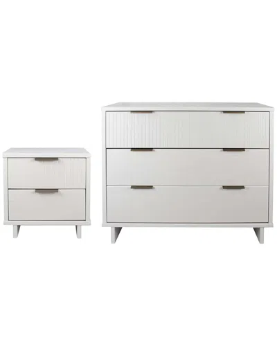 Manhattan Comfort 2pc Granville Modern Solid Wood Standard Dresser &  Nightstand Set In White