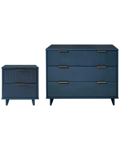 Manhattan Comfort 2pc Granville Modern Solid Wood Standard Dresser &  Nightstand Set In Blue