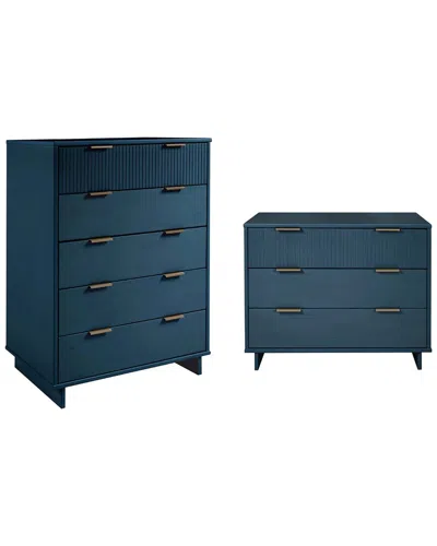 Manhattan Comfort 2pc Granville Modern Solid Wood Tall Chest & Standard  Dresser Set