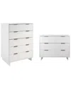 Manhattan Comfort 2pc Granville Modern Solid Wood Tall Chest & Standard  Dresser Set In White