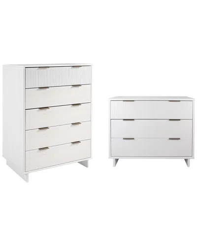 Manhattan Comfort 2pc Granville Modern Solid Wood Tall Chest & Standard  Dresser Set In White