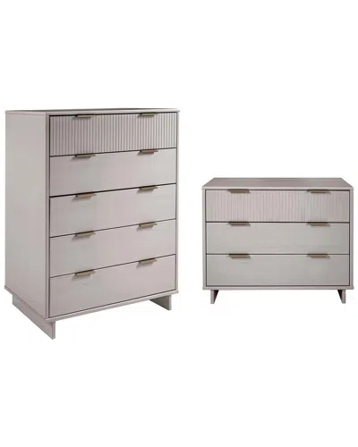 Manhattan Comfort 2pc Granville Modern Solid Wood Tall Chest & Standard  Dresser Set In Brown