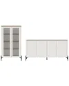 Manhattan Comfort 2pc Modern Abbey 66.9in Sideboard & Décor Ribbed Tempered  Glass Cabinet With Adju In White