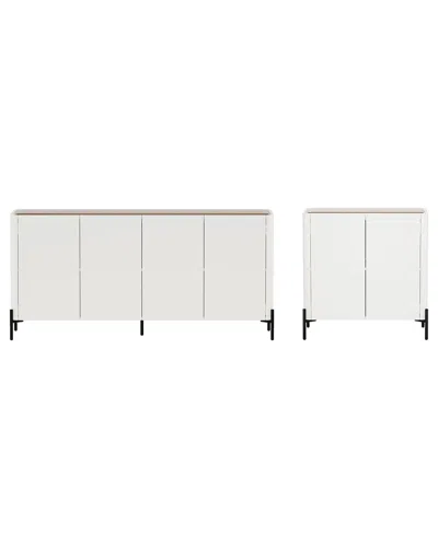 Manhattan Comfort 2pc Modern Abbey Accent Cabinet & 66.9in Sideboard In White
