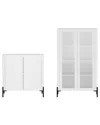 Manhattan Comfort 2pc Modern Abbey Accent Cabinet & Décor Ribbed Tempered  Glass Cabinet In White